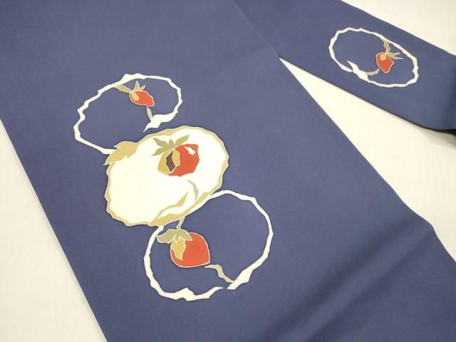 平和屋着物○塩瀬 九寸名古屋帯 駒刺繍 成り物 紺藍色 金彩 正絹 逸品