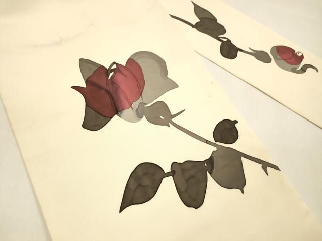 作家物　高久空木　ろうけつ染　塩瀬　名古屋帯　椿？　花　着物　袷　単衣 作家物 高久空木 ろうけつ染 塩瀬 名古屋帯 椿？ 花 着物 袷 単