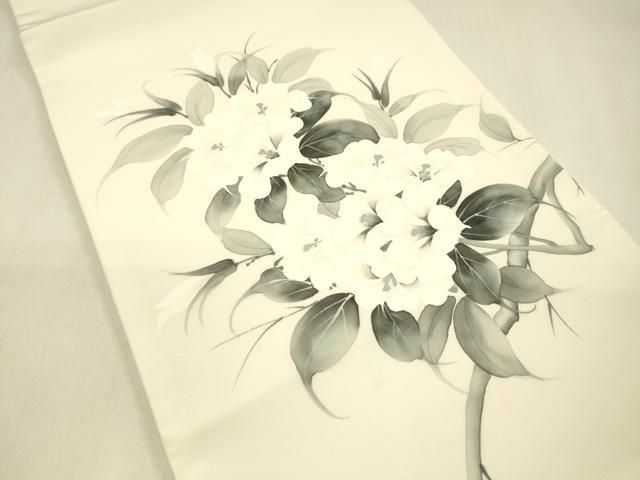平和屋着物 塩瀬 九寸開き名古屋帯 作家物 手描き 枝花文 正絹 cm