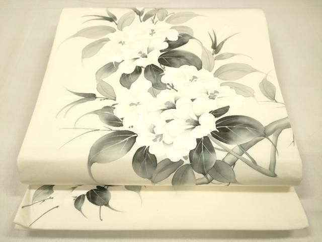 平和屋着物 塩瀬 九寸開き名古屋帯 作家物 手描き 枝花文 正絹 cm