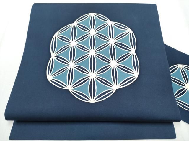 平和屋着物●塩瀬　九寸名古屋帯　型染め　麻の葉文様　三越扱い　正絹　逸品　CABA4954hy 平和屋着物○塩瀬 九寸名古屋帯 型染め 麻の葉文様 三越扱い 正絹 逸品