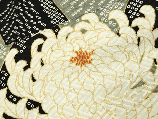 平和屋着物○訪問着 駒刺繍 乱菊 黒地 金彩 正絹 逸品 CABA1394gh