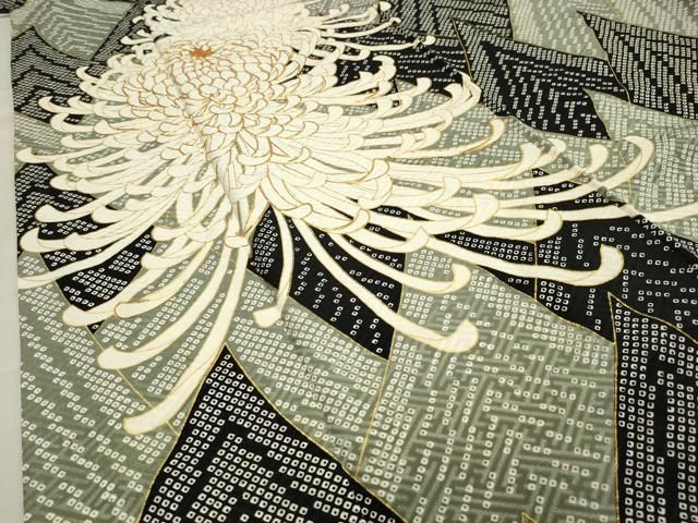 平和屋着物●訪問着　駒刺繍　乱菊　黒地　金彩　正絹　逸品　CABA1394gh 平和屋着物○訪問着 駒刺繍 乱菊 黒地 金彩 正絹 逸品 CABA1394gh