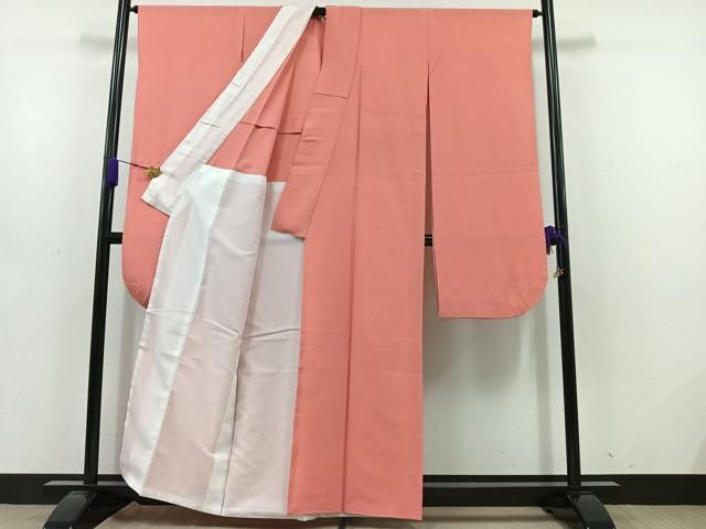 平和屋着物 夏物 振袖 色無地 甚三紅色 正絹 jh