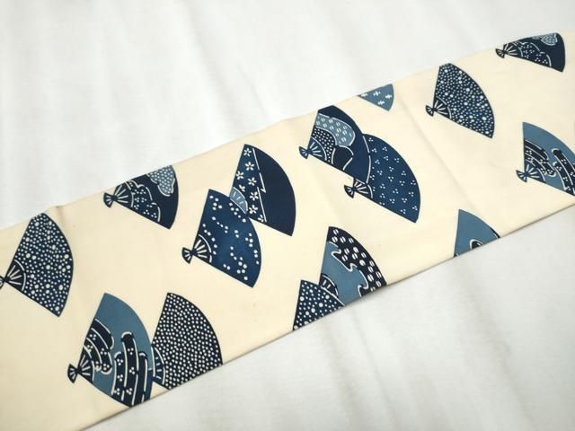  平和屋着物 塩瀬 全通柄 九寸名古屋帯 型染め 扇面吉祥文 正絹 hy 名古屋帯 帯