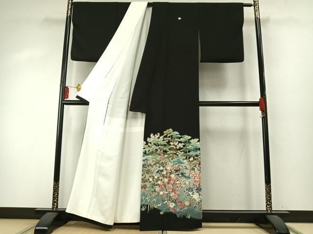 平和屋着物 豪華黒留袖 友禅 作家物 風景花鳥文 暈し染め 黒地 正絹 fy