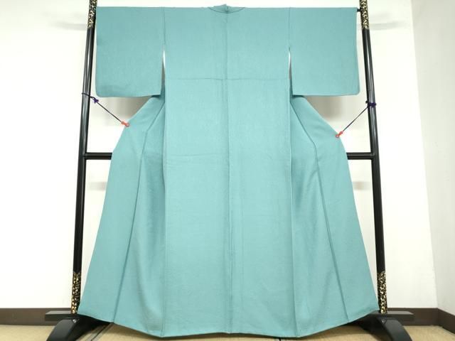 平和屋着物 上質な色無地 箔散らし地紋 青竹色 正絹 ud