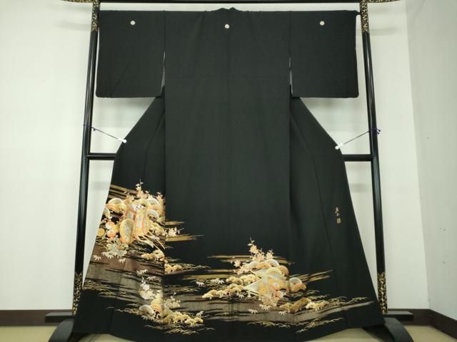 平和屋着物 金彩友禅 卓越技能者 名工 和田光正 黒留袖 御所車風景花文 金銀彩 正絹 ps