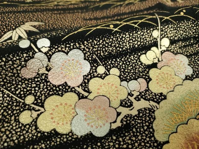  平和屋着物 金彩友禅 卓越技能者 名工 和田光正 黒留袖 御所車風景花文 金銀彩 正絹 ps 黒留袖 着物