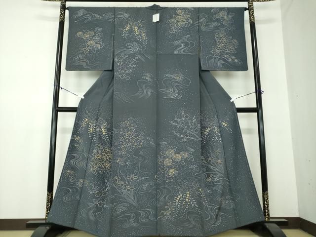 平和屋着物○訪問着 ろうけつ染め 立波吉祥花文 金彩 正絹 逸品 未使用