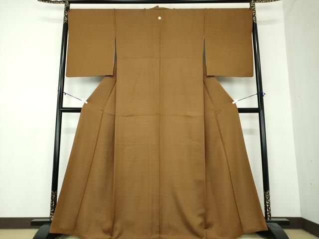 平和屋着物 上質な色無地 枯茶色 銀通し地 正絹 ps