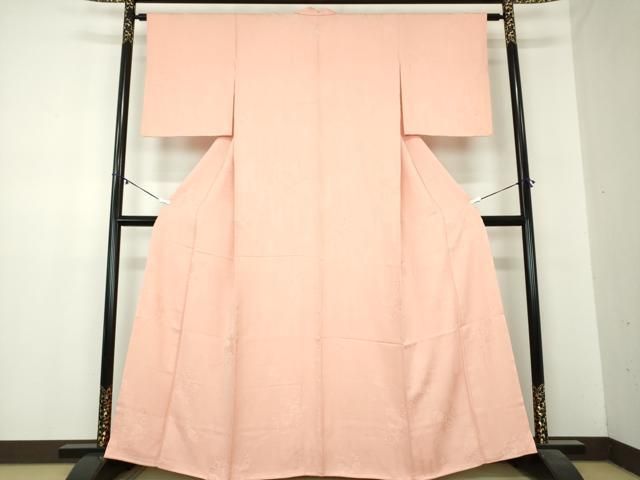 平和屋着物 上質な色無地 辻が花地紋 水柿色 正絹 ps