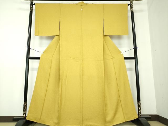 平和屋着物 上質な色無地 南天地紋 芥子色 正絹 ps