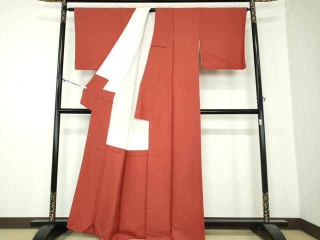  平和屋着物 上質な色無地 霞地紋 紅海老茶色 正絹 ps 色無地 着物