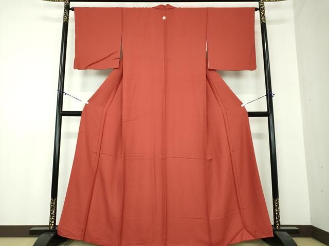 平和屋着物 上質な色無地 霞地紋 紅海老茶色 正絹 ps