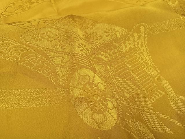 平和屋着物○振袖用長襦袢 無双仕立て 色無地 御所車地紋 山吹茶色 半