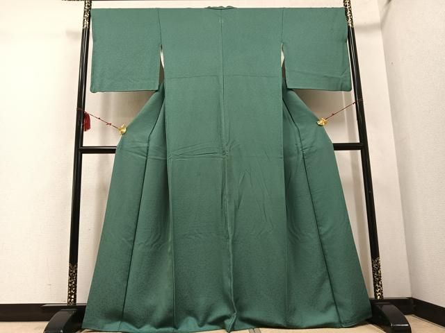 平和屋着物 上質な色無地 花地紋 老竹色 正絹 ph