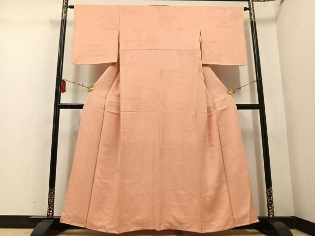 平和屋着物 上質な色無地 御所車花地紋 赤香色 正絹 ph