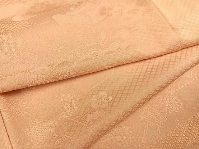 平和屋着物 上質な色無地 御所車花地紋 赤香色 正絹 ph