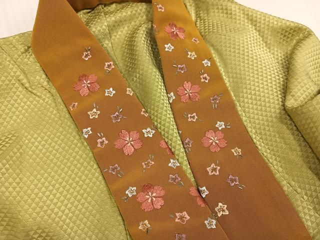 平和屋着物○長襦袢 無双仕立て 色無地 鱗地紋 木蘭色 半衿刺繍 人気