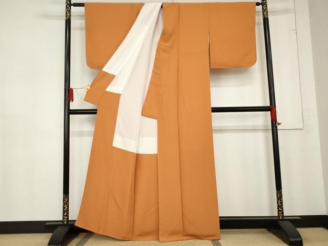  平和屋着物 上質な色無地 密柑色 正絹 cs 色無地 着物