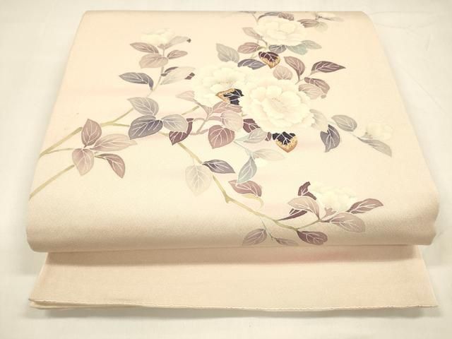 平和屋着物●太鼓柄袋帯　作家物　枝花文　銀通し地　正絹　逸品　DABA0178cm 平和屋着物○太鼓柄袋帯 作家物 枝花文 銀通し地 正絹