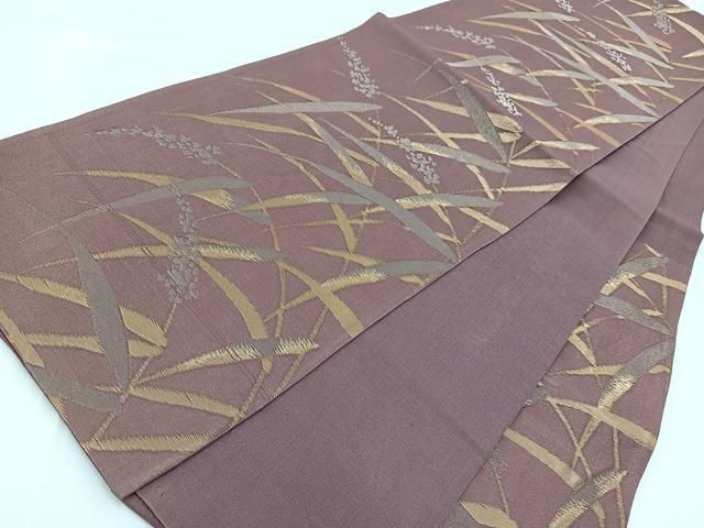 平和屋着物＊夏物　六通柄袋帯　稲穂　金銀糸　正絹　逸品　BAAV7138yc 平和屋着物＊夏物 六通柄袋帯 稲穂 金銀糸 正絹 逸品 BAAV7138yc