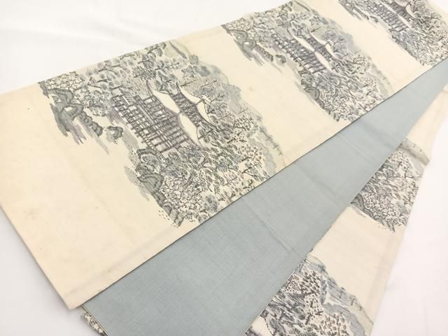 平和屋着物○両面 六通柄袋帯 結城紬地 銀閣寺 正絹 逸品 BAAV7172yc