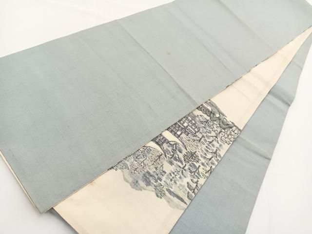平和屋着物○両面 六通柄袋帯 結城紬地 銀閣寺 正絹 逸品 BAAV7172yc