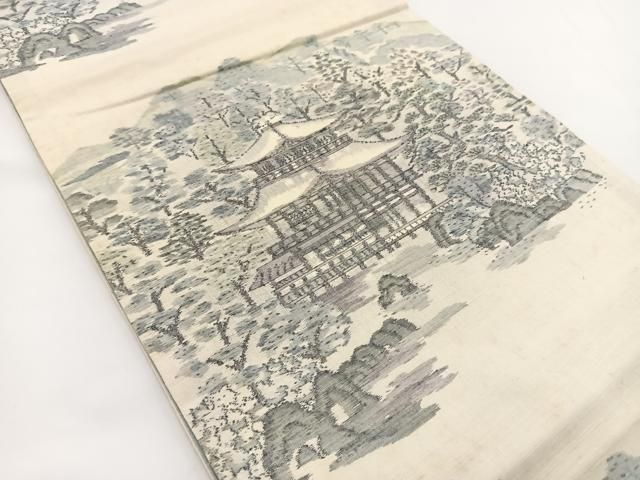 平和屋着物○両面 六通柄袋帯 結城紬地 銀閣寺 正絹 逸品 BAAV7172yc