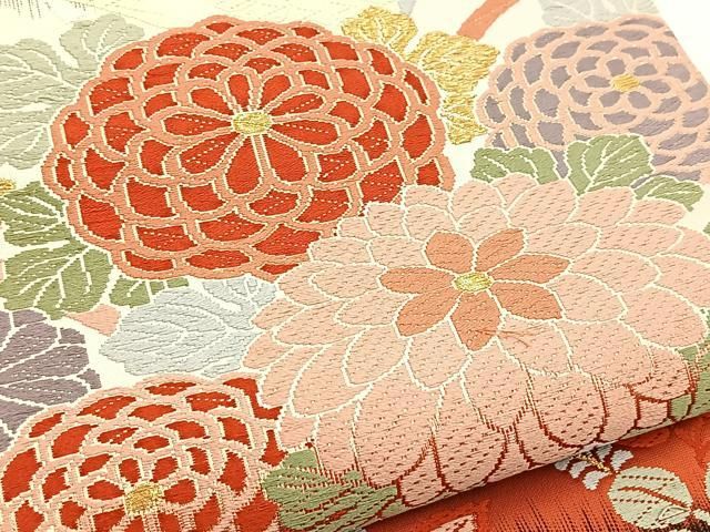 平和屋着物○六通柄袋帯 唐織 流水秋草文 金糸 正絹 逸品 BAAV7176yc