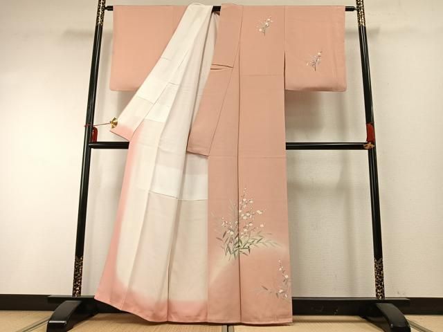 平和屋着物○訪問着 友禅 枝花文 暈し染め 正絹 逸品 AABD0721fy