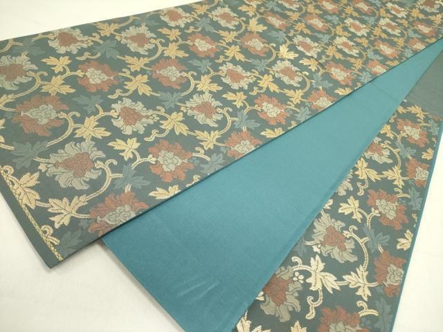 平和屋着物○西陣古代錦 六通柄袋帯 牡丹花唐草文 金糸 正絹 逸品