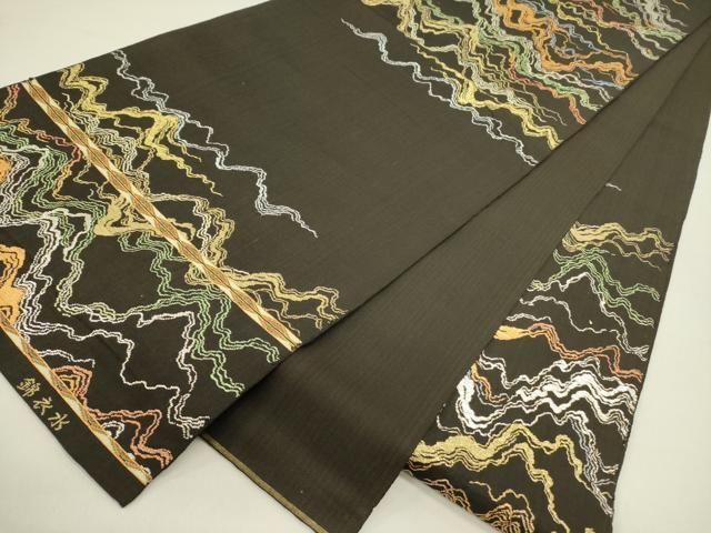 平和屋着物○龍村美術織物 龍村製 六通柄 本袋帯 水衣錦 黒地 金銀糸