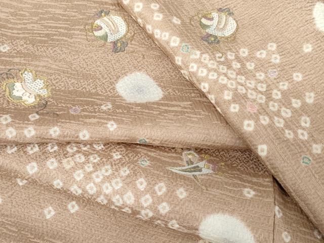 平和屋着物○訪問着 絞り 刺繍 花宝尽くし 金糸 正絹 逸品 AABD6426cs