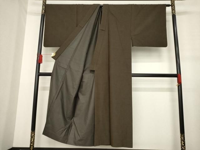 平和屋着物 男性 紬 アンサンブル 色無地 赤墨色 正絹 ck