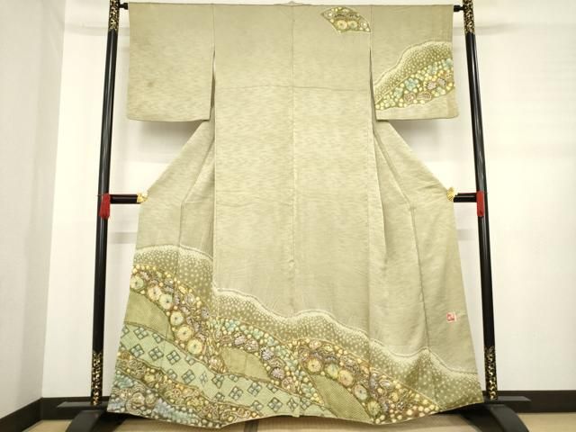 平和屋着物○樋熊哲也 訪問着 辻が花 絞り 手描き 舞花文 正絹 逸品