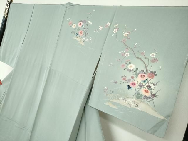 平和屋着物○訪問着 流水御所車草花文 暈し染め 銀彩 正絹 逸品 未使用