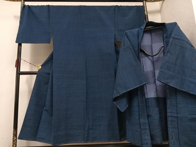 平和屋着物 男性 紬 アンサンブル 色無地 褐返し色 キングサイズ 正絹 ph