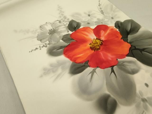 平和屋着物 塩瀬 九寸開き名古屋帯 作家物 手描き 草花 正絹 op