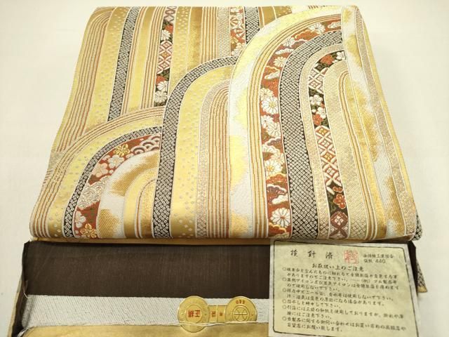 平和屋着物○西陣の名門 加納幸謹製 六通柄袋帯 唐織 寛文流水文 金糸