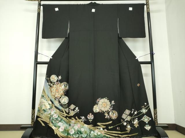 平和屋着物 豪華黒留袖 作家物 駒刺繍 正倉院花鳥文 狩猟文 暈し染め 金彩 正絹 ps