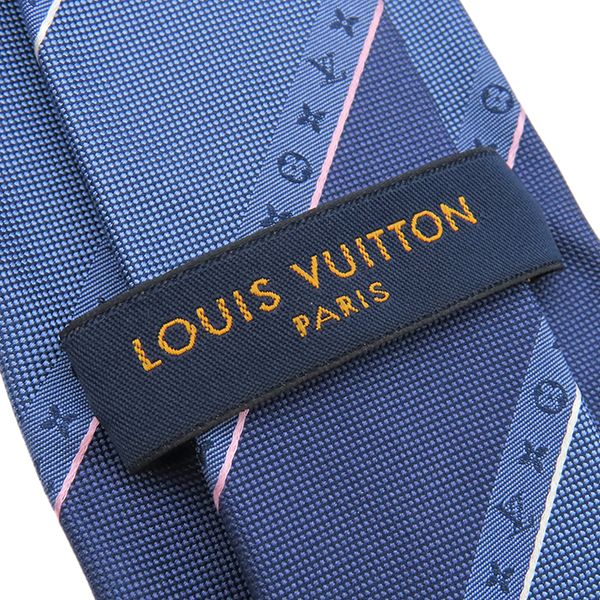 ☆美品☆ルイヴィトン　ネクタイ　ストライプ　モノグラム　ブルー　レジメンタル LOUIS VUITTON ルイヴィトン クラヴァット ネクタイ レジメンタル