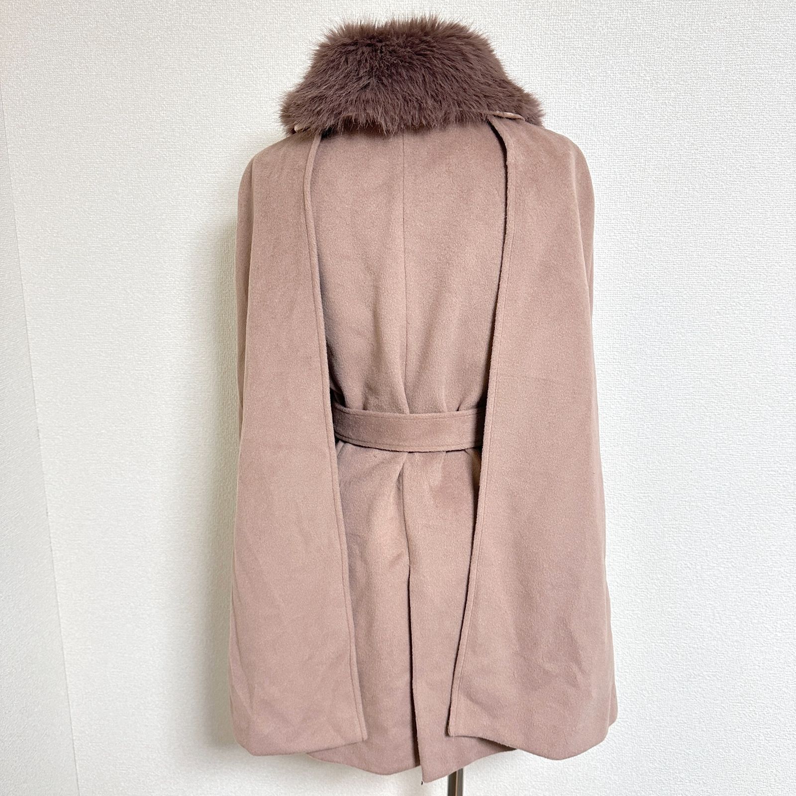 eimy istoire フェイクファーカラーマントコート ファー取外可 ウール