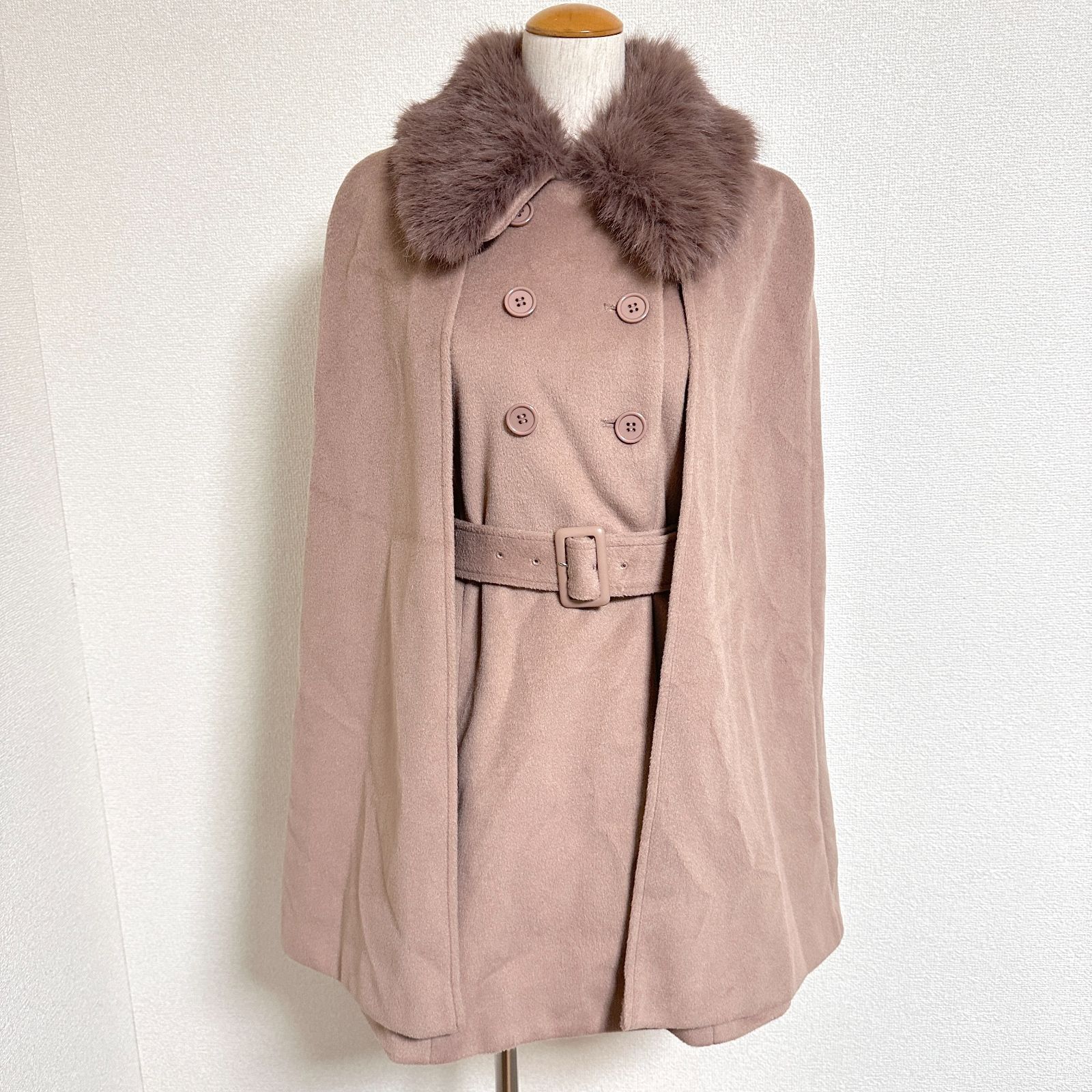 eimy istoire フェイクファーカラーマントコート ファー取外可 ウール