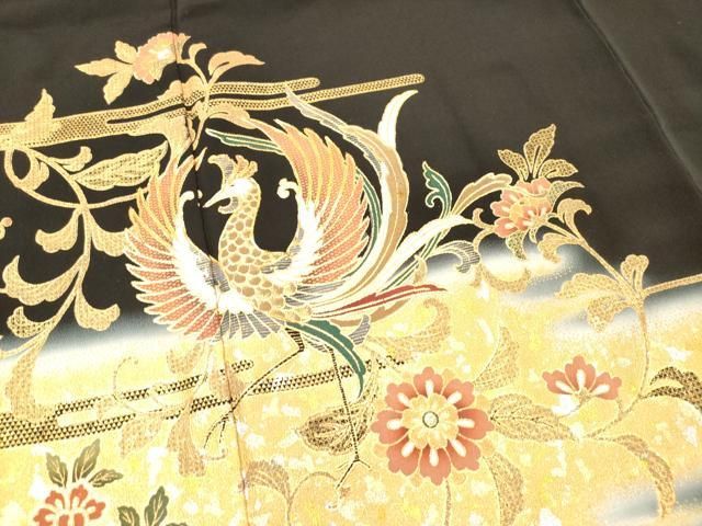 平和屋1□豪華黒留袖 作家物 駒刺繍 鳳凰更紗花唐草文