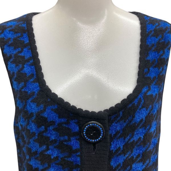 イタリヤ 伊太利屋 ベスト ノースリーブニット チュニック丈 黒 ブルー アンゴラ混 9号 M レディース B 5 Y 036
