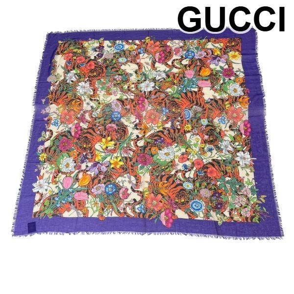 ○ グッチ GUCCI ショール スカーフ フローラ タイガー 花柄 フラワー