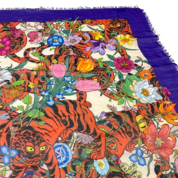 ○ グッチ GUCCI ショール スカーフ フローラ タイガー 花柄 フラワー