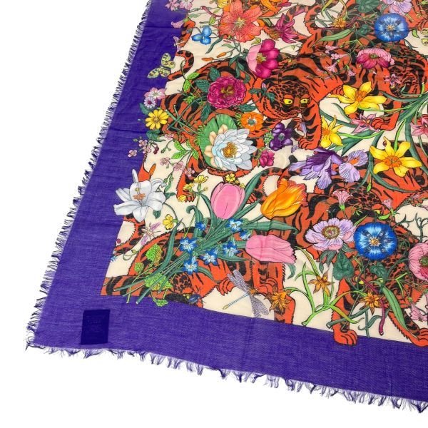 ○ グッチ GUCCI ショール スカーフ フローラ タイガー 花柄 フラワー